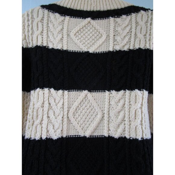 J Crew Handknit Wool Sweater XS Black Cream Stripes Cozy Cable Knit GUC - Picture 14 of 16
